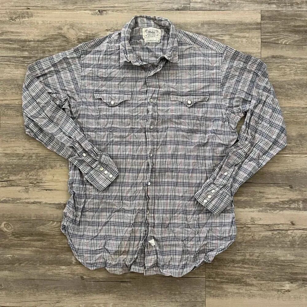 Vintage Polo Ralph Lauren Western Pearl Snap Button Shirt Size XL
